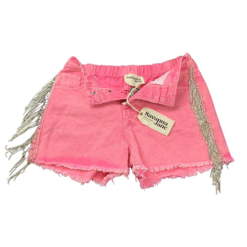 Savanna Jane NWT S Pink Denim Shorts Rhinestone Fringe Western Cowgirl Festival